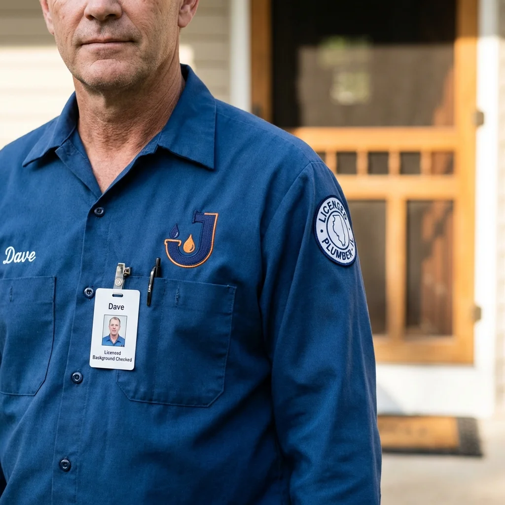 Licensed plumber showing ID badge in Centerburg, OH