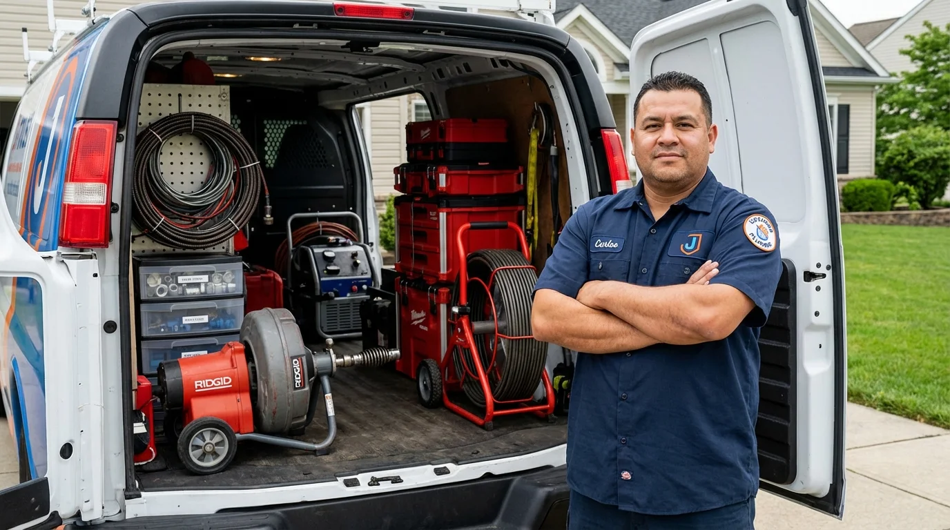 Professional drain cleaning equipment and Johns Plumbing LLC plumber in Centerburg