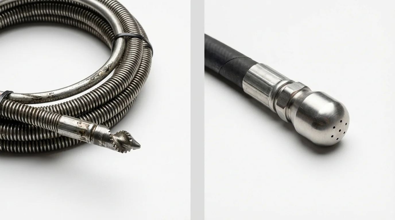 Drain snake cable and hydro jetting nozzle used for drain cleaning in Centerburg, OH