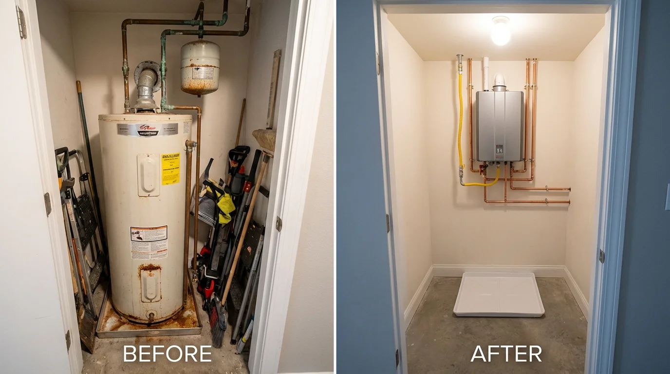 Tank water heater versus wall-mounted tankless unit comparison for Centerburg, OH homeowners